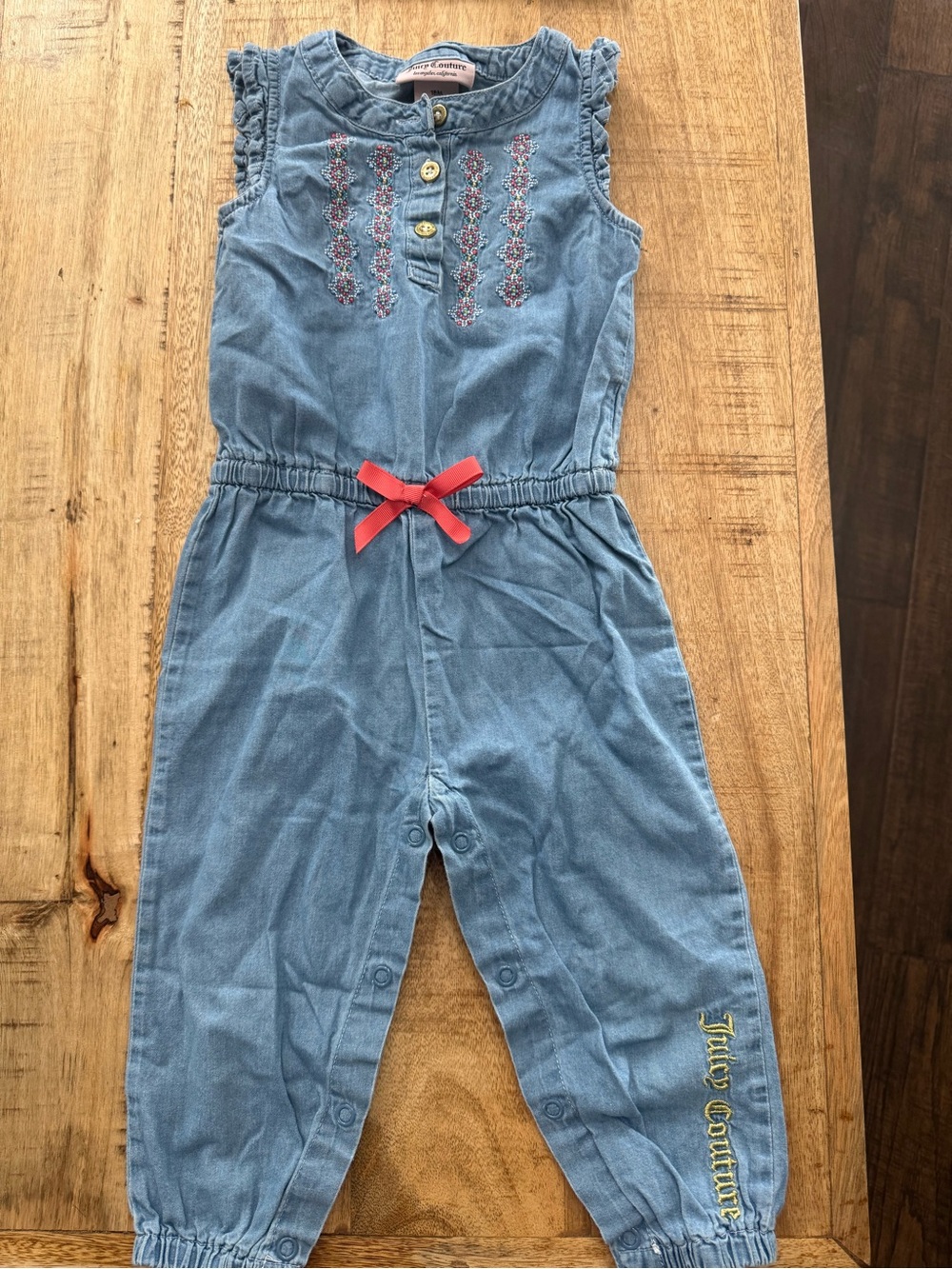 Juicy Couture Light Blue Denim Romper with Red Bow